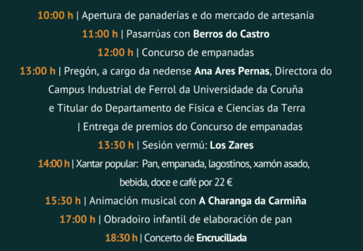 O Concello avanza o programa da Festa do Pan de Neda, coa presenza das panaderías, xantar popular, concurso de empanadas e moita música